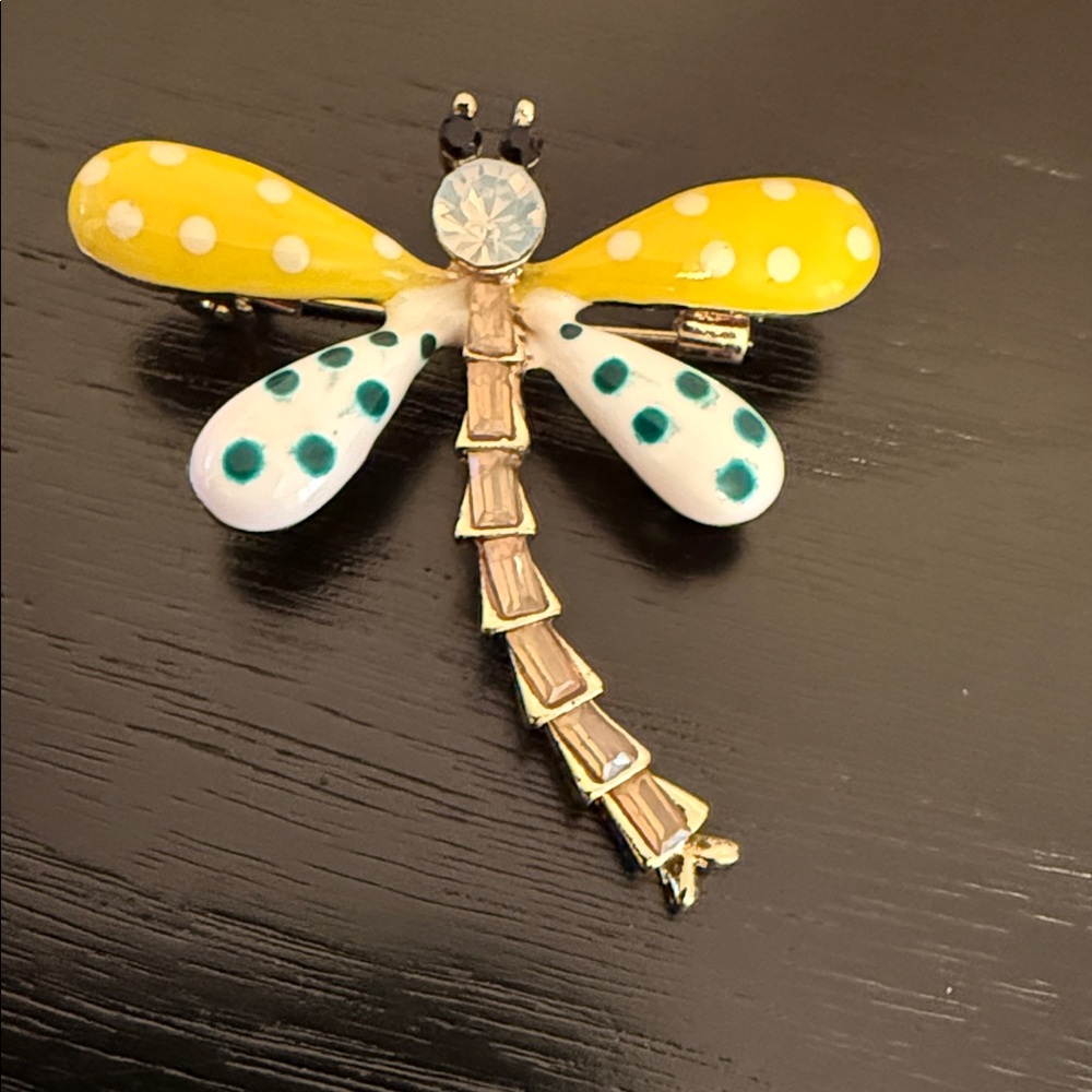 Wrapables Dragonfly Enamel Brooch w/yellow & white wings rhinestone crystal body